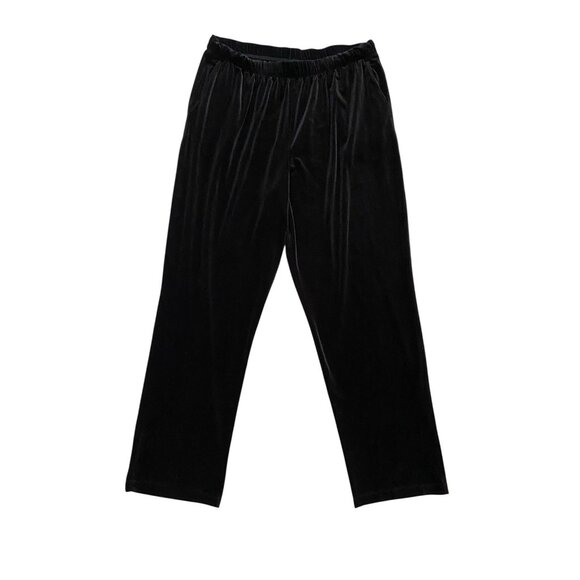 Lands End Womens Black Soft Pull On Velvet Elastic Waist Pants Plus Size XL 18 - Picture 1 of 6